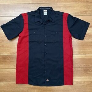 Dickies Two Tone Work Shirt Mens Large Black Red Short Sleeve Mechanic Wear